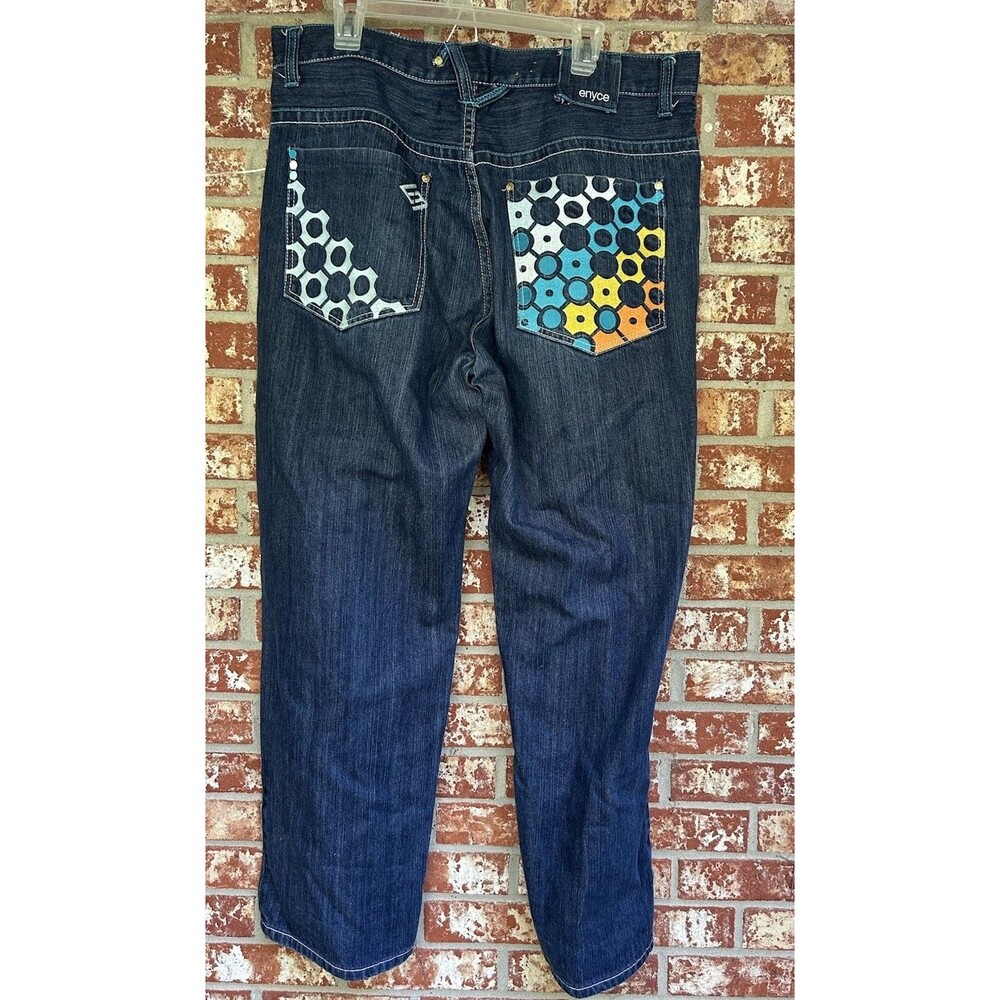 Vtg Y2K Enyce Dark Blue Embroidered Baggy Jeans Contrast Stitch Skater Hip Hop